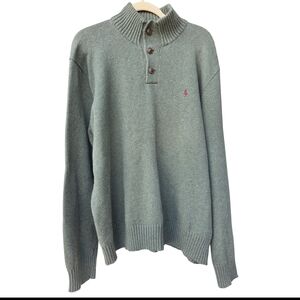 Polo Ralph Lauren Mens Green Knit Cotton Button Mock Neck Sweater Size 2XL